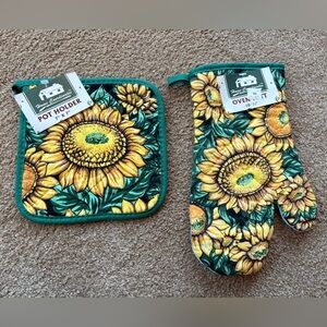 NWT Sunflower Pot Holder & Oven Mitt Set Vintage 90s Kitchen Gift 1990s